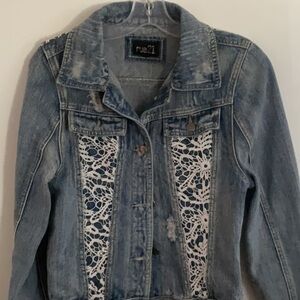 Rue21 Blue Denim Jacket with Lace Accents